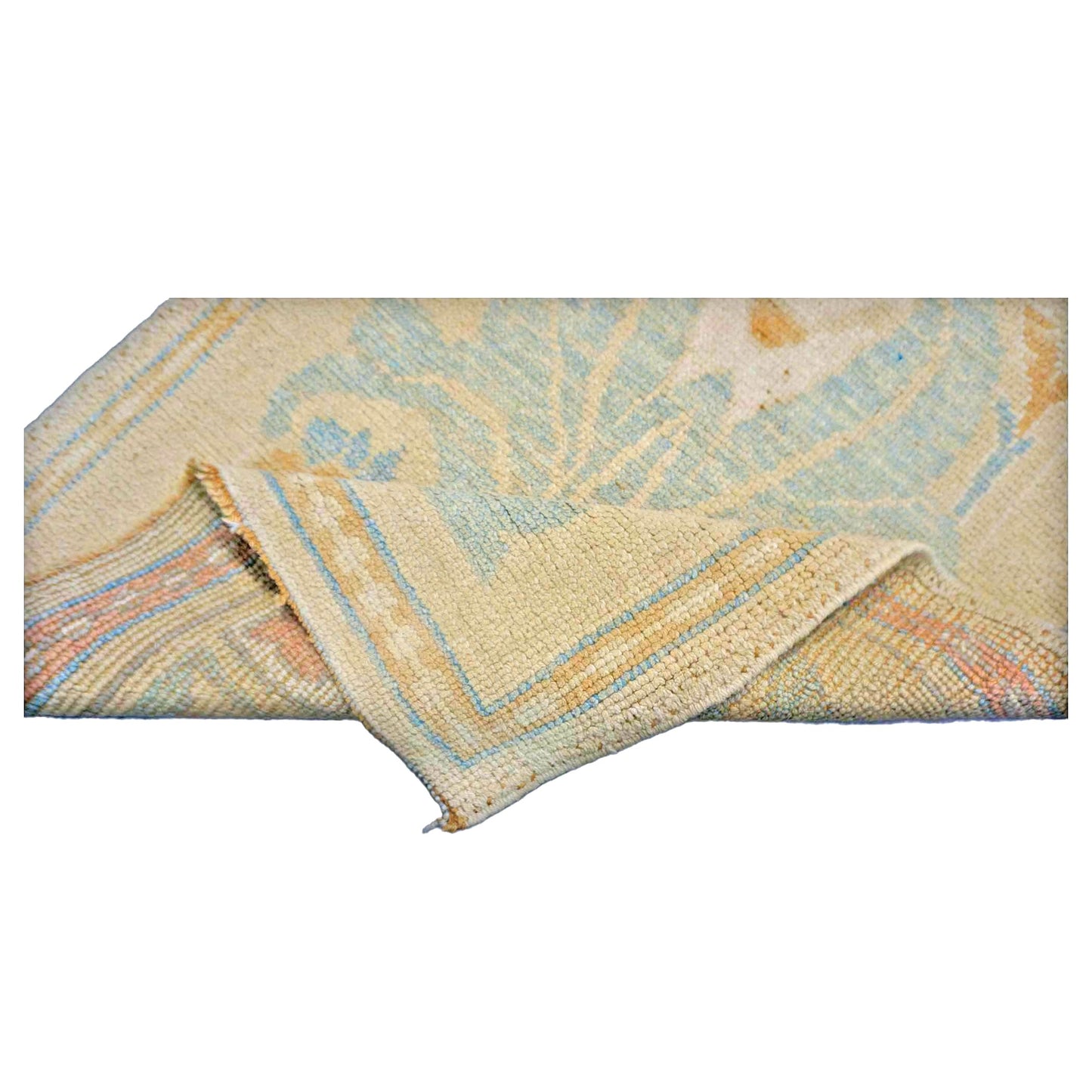 Turkish Donegal Wool & Hemp 3x4 Tan & Light Blue Handmade Throw Rug # 1141549