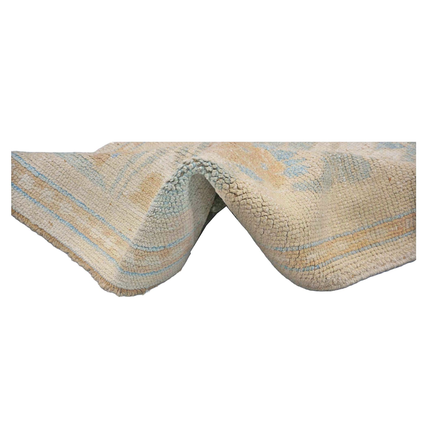 Turkish Donegal Wool & Hemp 3x4 Tan & Light Blue Handmade Throw Rug # 1141549