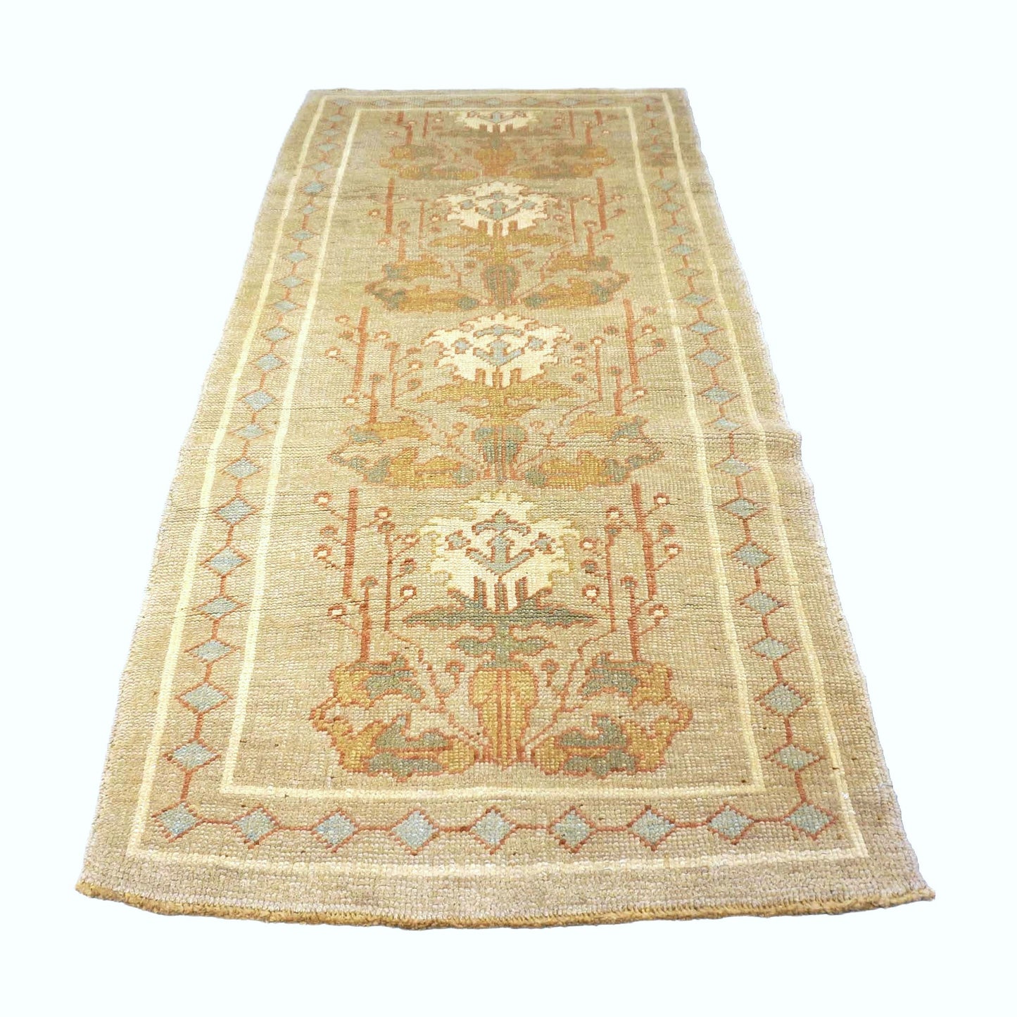 Turkish Donegal Wool 4x8 Tan, Olive & Rust Handmade Gallery Rug #1141572