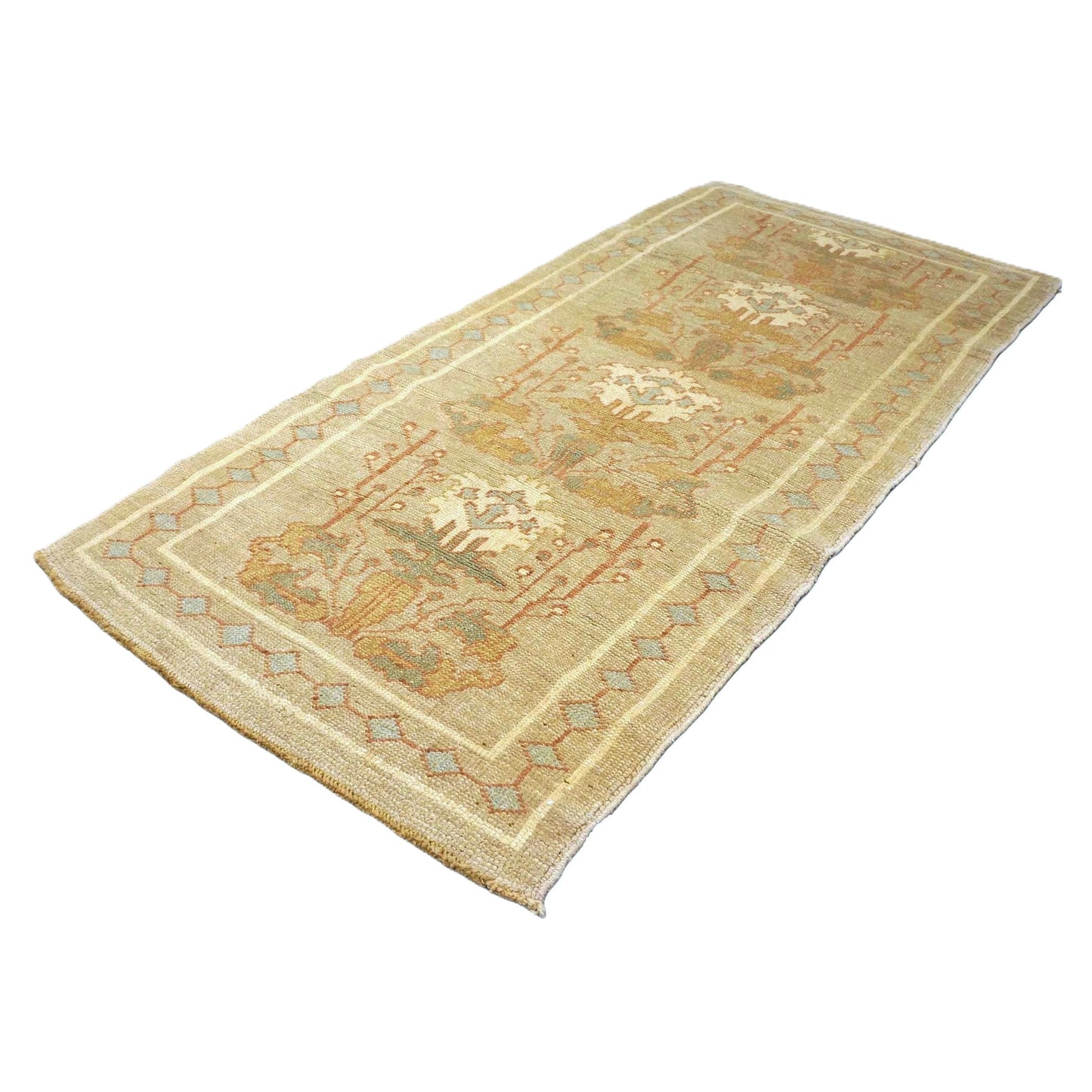 Turkish Donegal Wool 4x8 Tan, Olive & Rust Handmade Gallery Rug #1141572