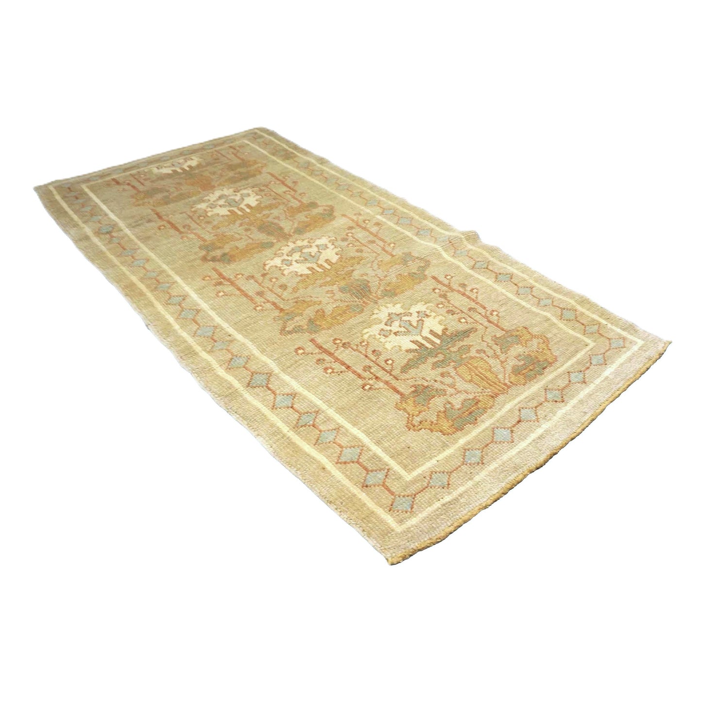 Turkish Donegal Wool 4x8 Tan, Olive & Rust Handmade Gallery Rug #1141572