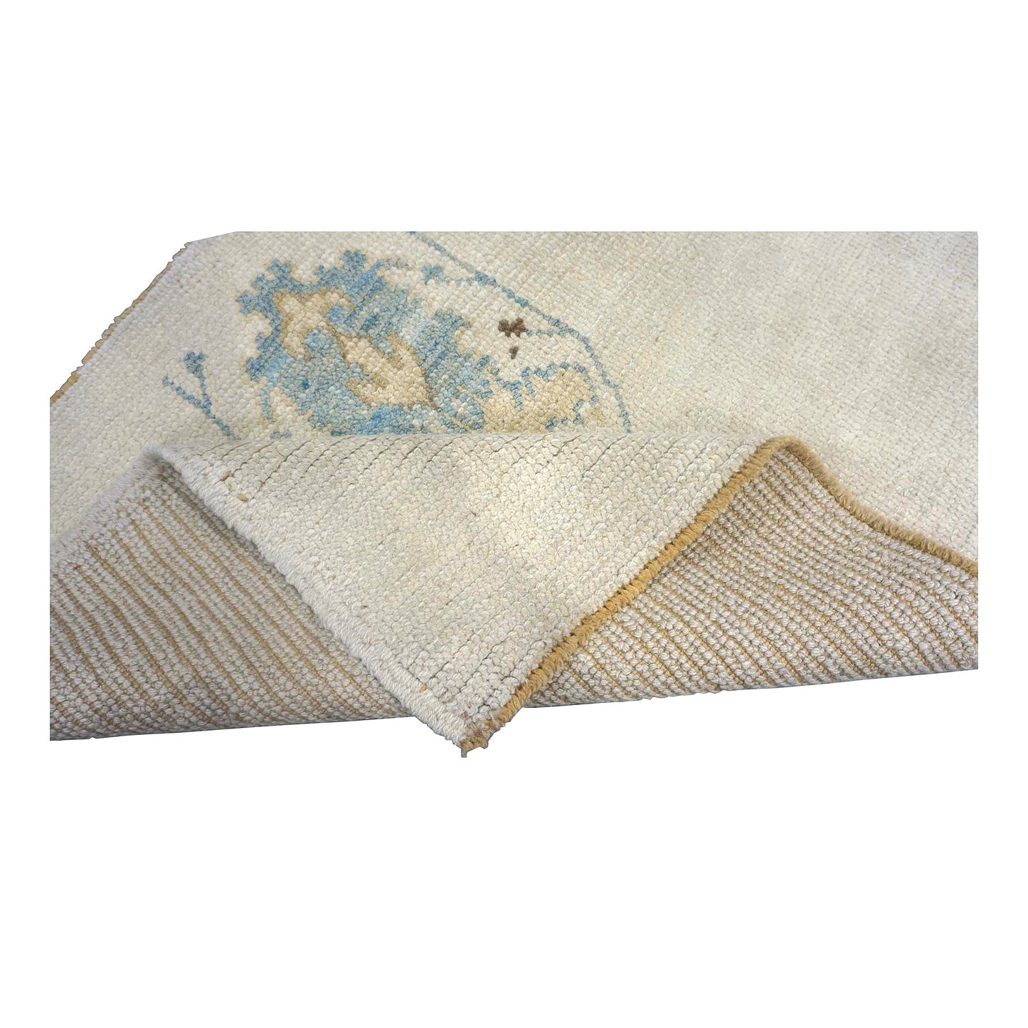 Turkish Donegal Wool & Hemp 3x4 Tan & Light Blue Handmade Area Rug # 1141671