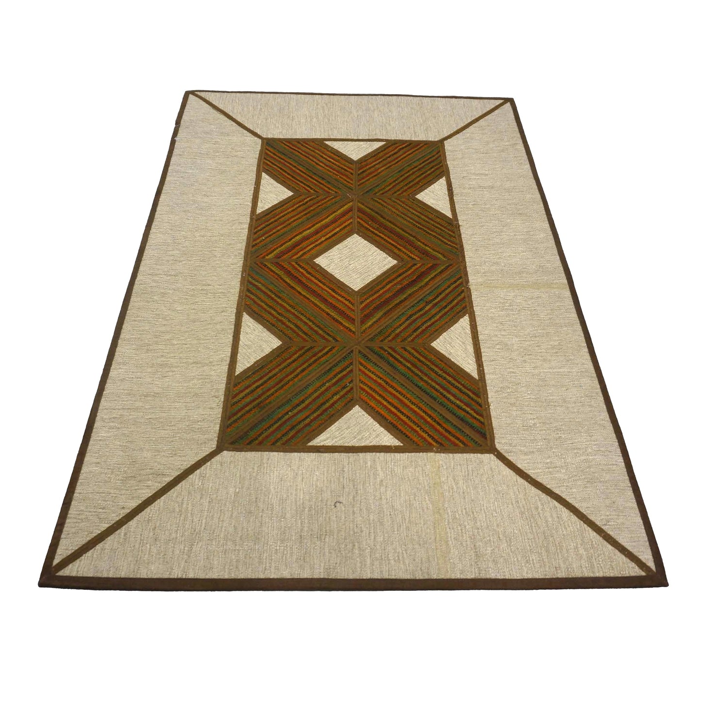 Turkish Retro Kilim Wool 3x5 Ivory & Brown Handmade Area Rug # 1142005