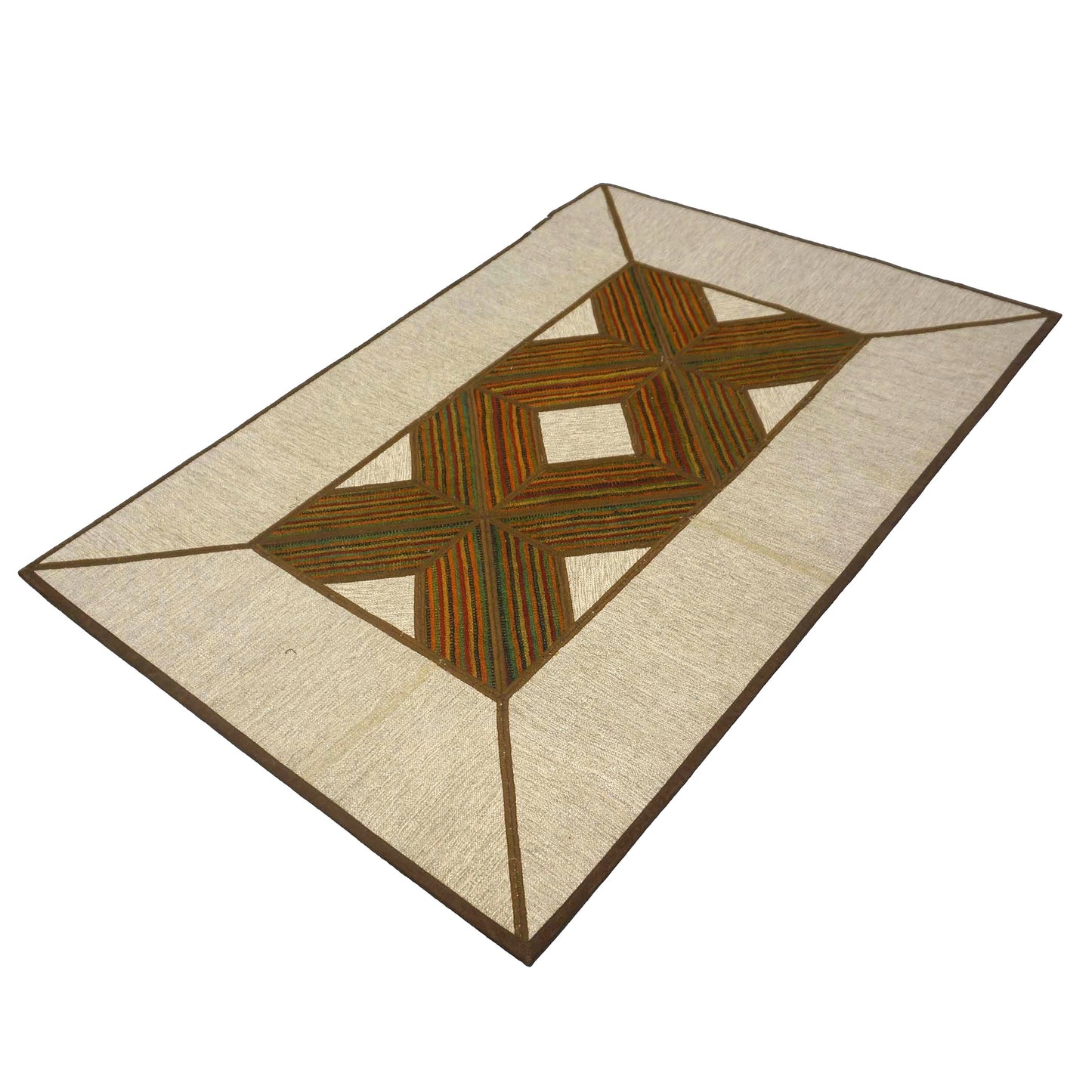 Turkish Retro Kilim Wool 3x5 Ivory & Brown Handmade Area Rug # 1142005
