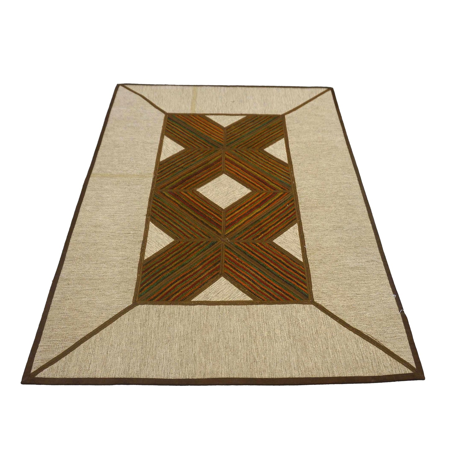 Turkish Retro Kilim Wool 3x5 Ivory & Brown Handmade Area Rug # 1142005