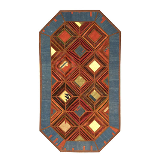 Turkish Retro Kilim Wool 4x8 Brown, Blue, Ivory & Orange Handmade Area Rug #1142009
