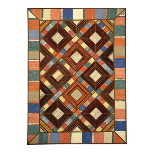 Turkish Retro Kilim Flatweave Wool 5X7 Brown, Blue, Green & Orange Handmade Area Rug #1142020