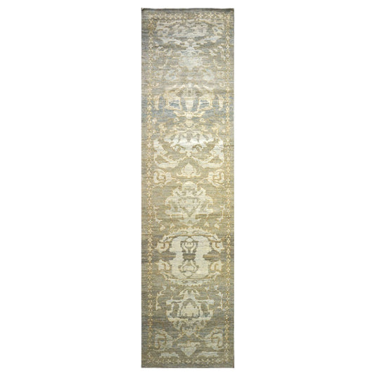 21st Century Persian Sultanabad Wool 3x12 Gray, Yellow & Ivory Handmade Runner Rug #1142054