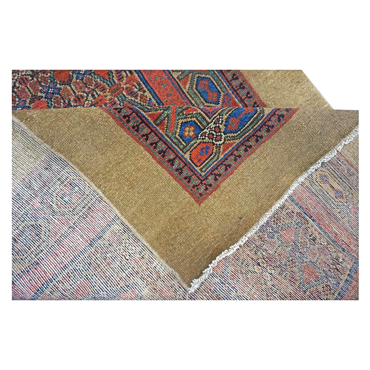 Antique Persian Sarab Wool 3x16 Rust, Blue & Camel Handmade Runner Rug #1142087
