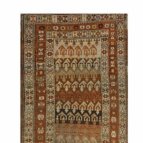 Antique Persian Azerbaijani Tribal Wool 4x12 Tan & Rust Handmade Gallery Rug #1142097
