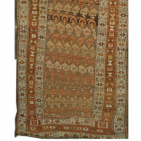 Antique Persian Azerbaijani Tribal Wool 4x12 Tan & Rust Handmade Gallery Rug #1142097