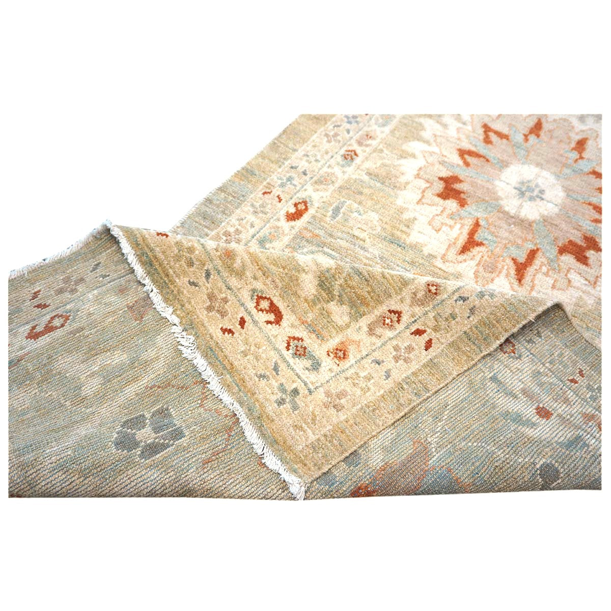 Persian Sultanabad Wool 3x12 Khaki, Slate, & Rust Handmade Runner Rug #1142113