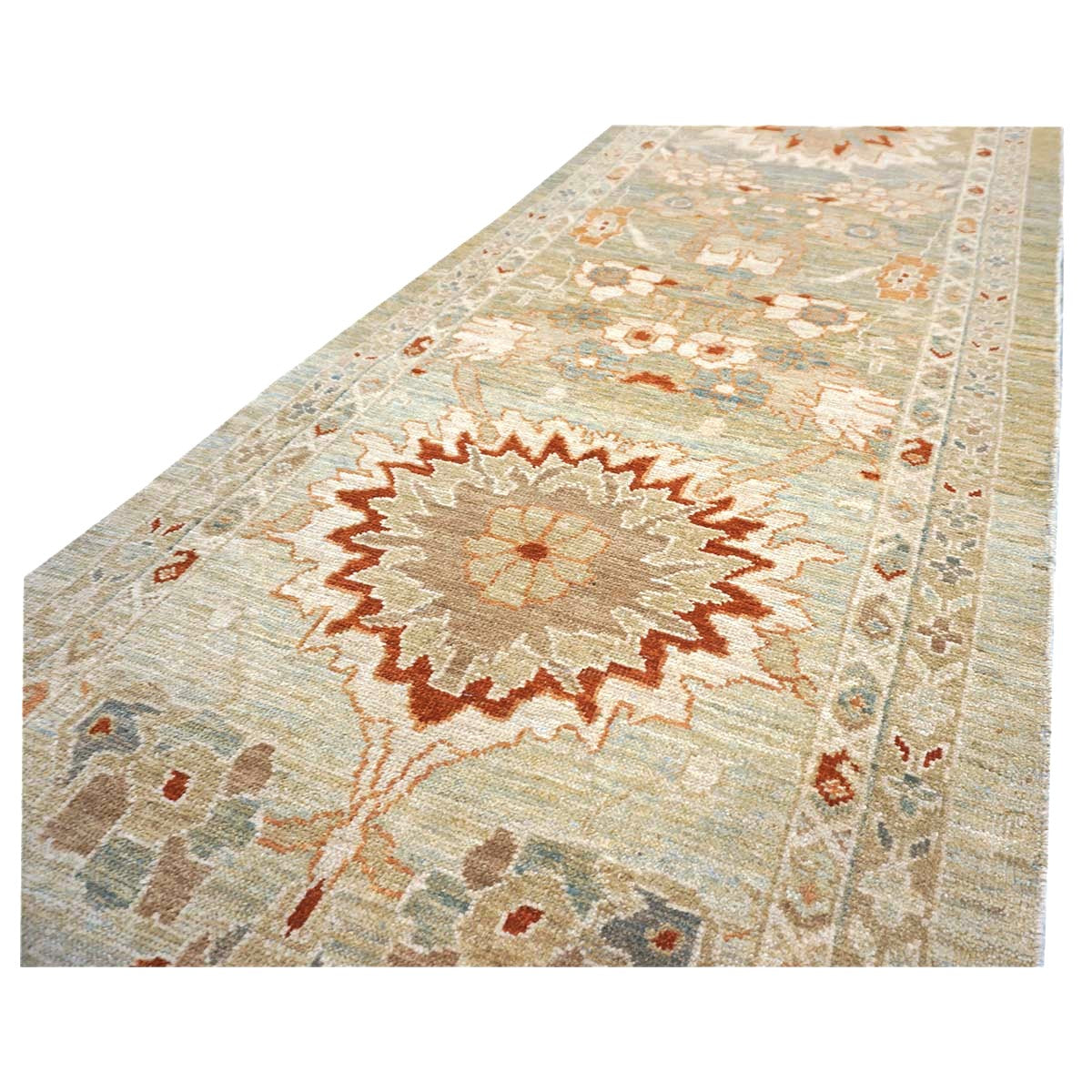 Persian Sultanabad Wool 3x12 Khaki, Slate, & Rust Handmade Runner Rug #1142113