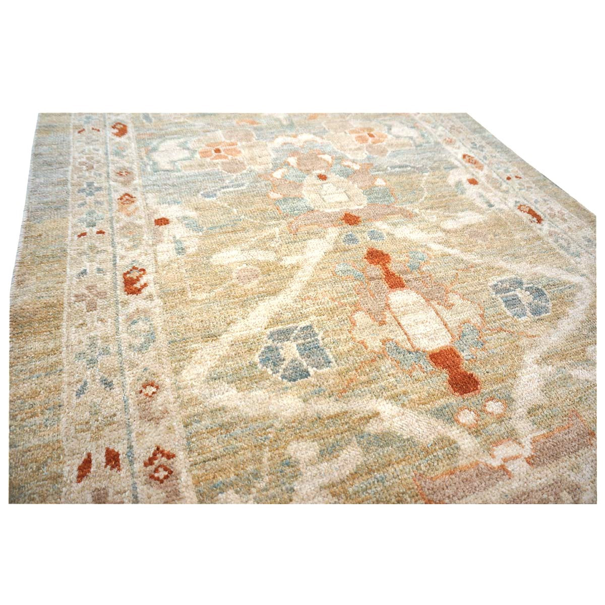 Persian Sultanabad Wool 3x12 Khaki, Slate, & Rust Handmade Runner Rug #1142113