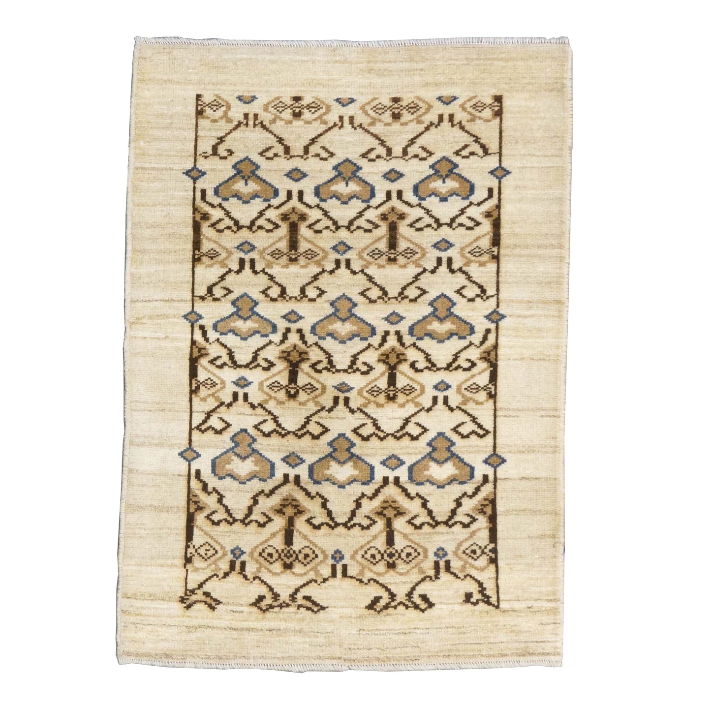 Turkish Gabbeh Recreation Wool 3x4 Ivory & Brown Handmade Throw Rug # 1142127