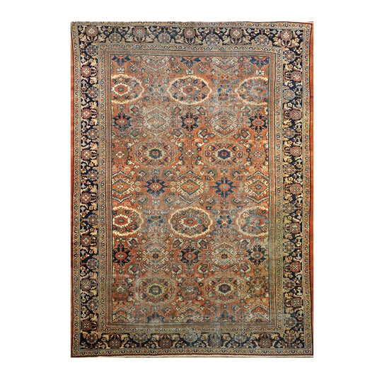 Antique Persian Sultanabad Wool 8x12 Navy, Orange, Red & Ivory Handmade Area Rug #1142130