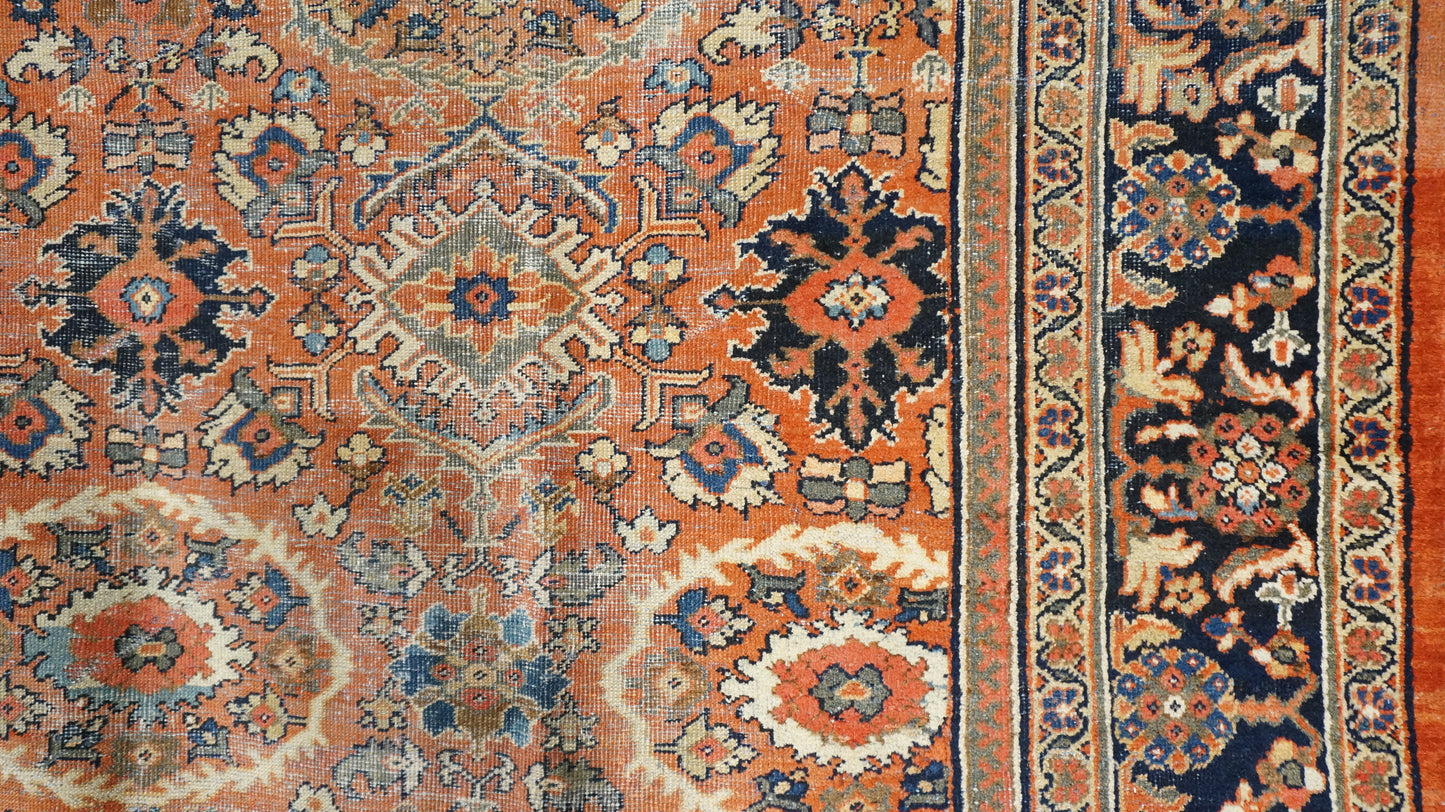 Antique Afghan Sultanabad Wool 8x12 Navy, Orange, Red & Ivory Handmade Area Rug #1142130