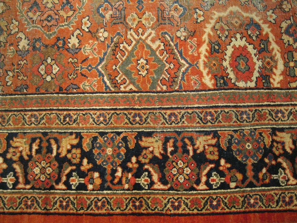Antique Afghan Sultanabad Wool 8x12 Navy, Orange, Red & Ivory Handmade Area Rug #1142130