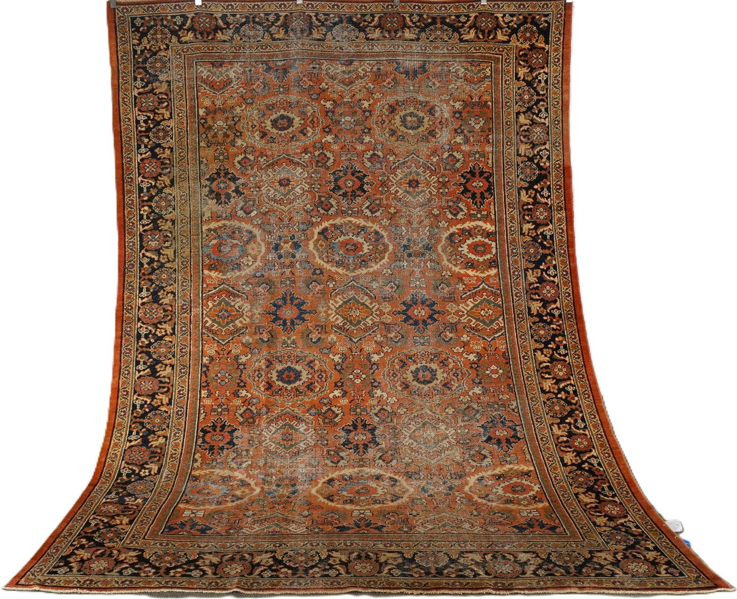Antique Afghan Sultanabad Wool 8x12 Navy, Orange, Red & Ivory Handmade Area Rug #1142130