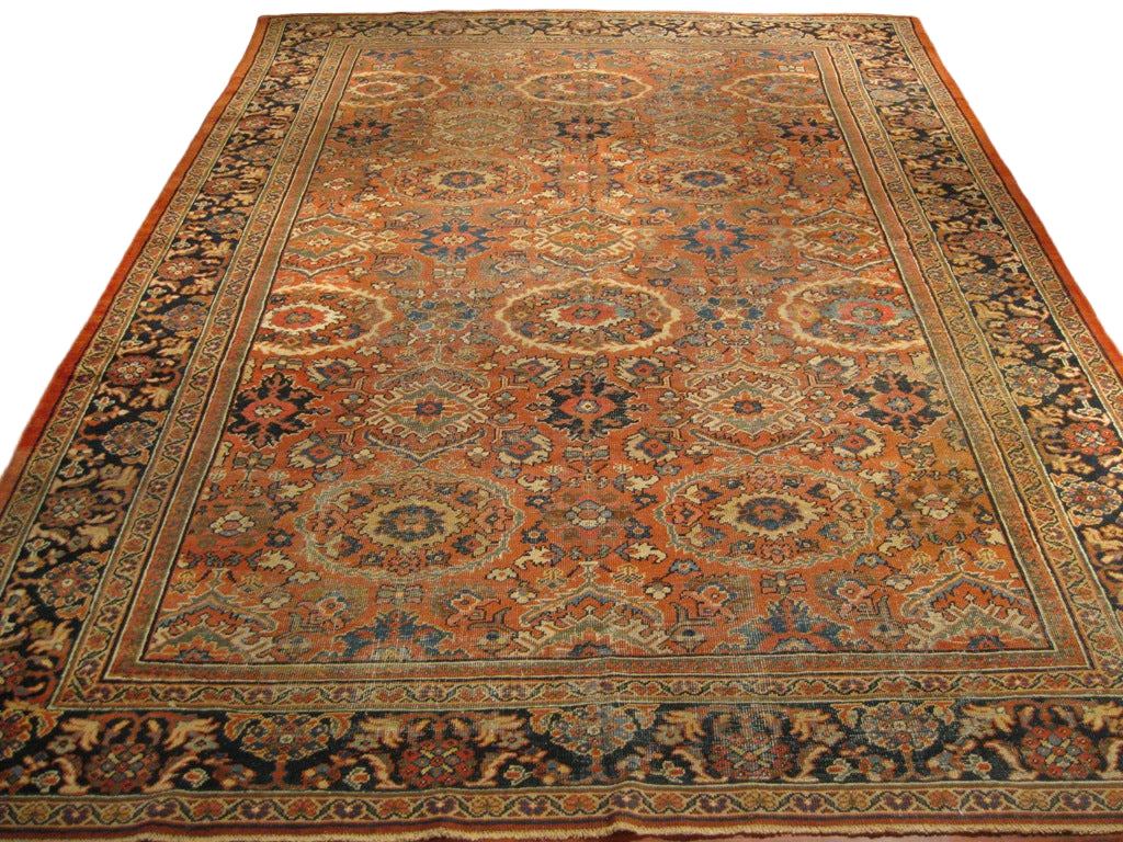 Antique Afghan Sultanabad Wool 8x12 Navy, Orange, Red & Ivory Handmade Area Rug #1142130