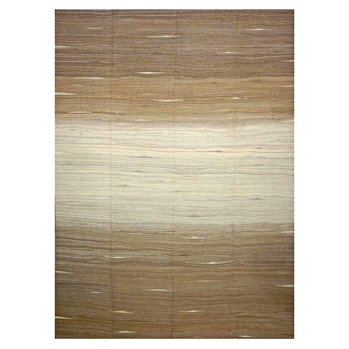 Turkish Safari Kilim Flatweave Wool 10x14 Brown & Ivory Handmade Area Rug #1142171