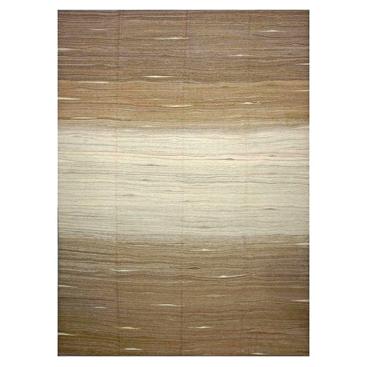 Turkish Safari Kilim Flatweave Wool 10x14 Brown & Ivory Handmade Area Rug #1142171