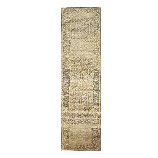 Antique Persian Malayer Wool 4x16 Taupe, Brown & Black Handmade Gallery Rug #1142311
