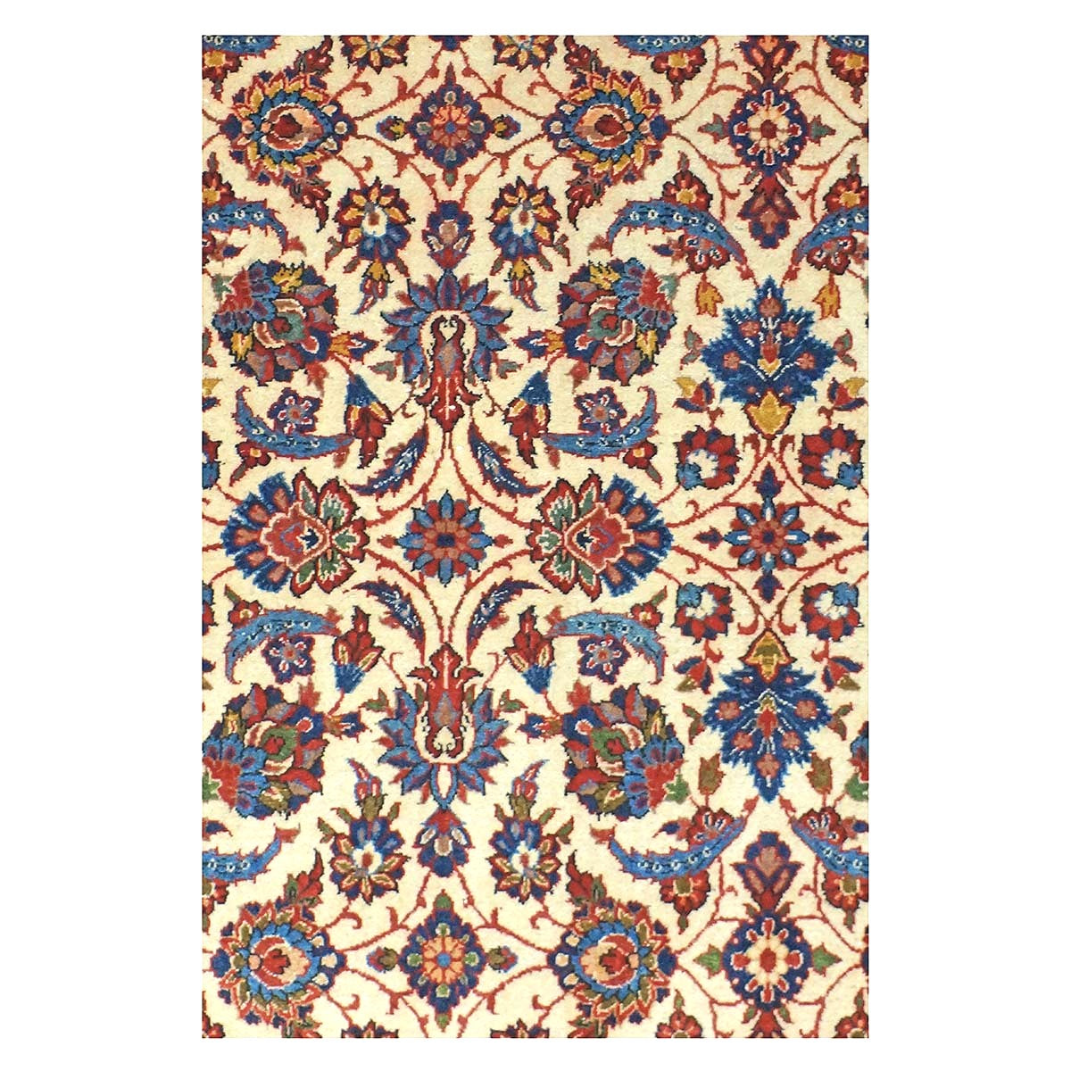 Vintage Persian Isfahan Wool 7x10 Red, Ivory & Blue Handmade Area Rug #1142334
