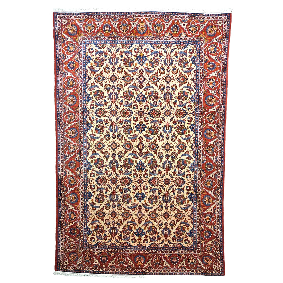 Vintage Persian Isfahan Wool 7x10 Red, Ivory & Blue Handmade Area Rug #1142334