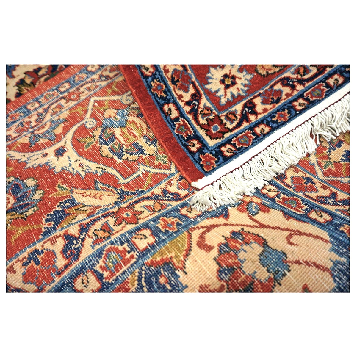 Vintage Persian Isfahan Wool 7x10 Red, Ivory & Blue Handmade Area Rug #1142334