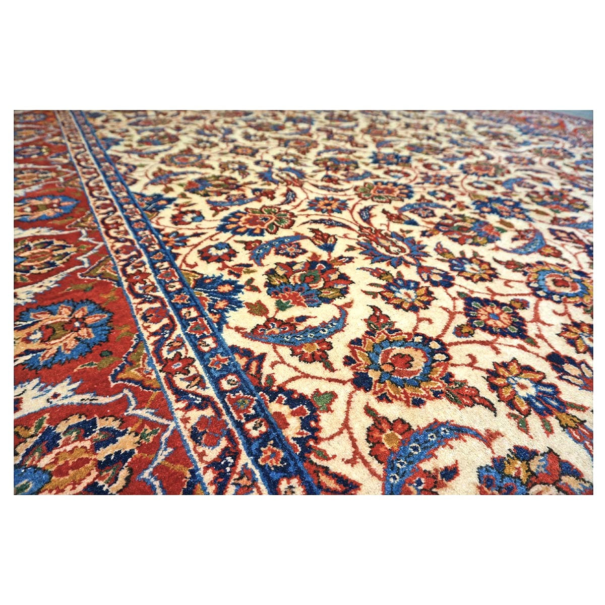 Vintage Persian Isfahan Wool 7x10 Red, Ivory & Blue Handmade Area Rug #1142334