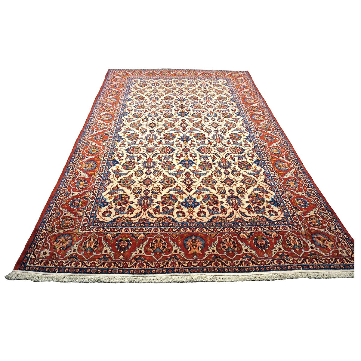 Vintage Persian Isfahan Wool 7x10 Red, Ivory & Blue Handmade Area Rug #1142334
