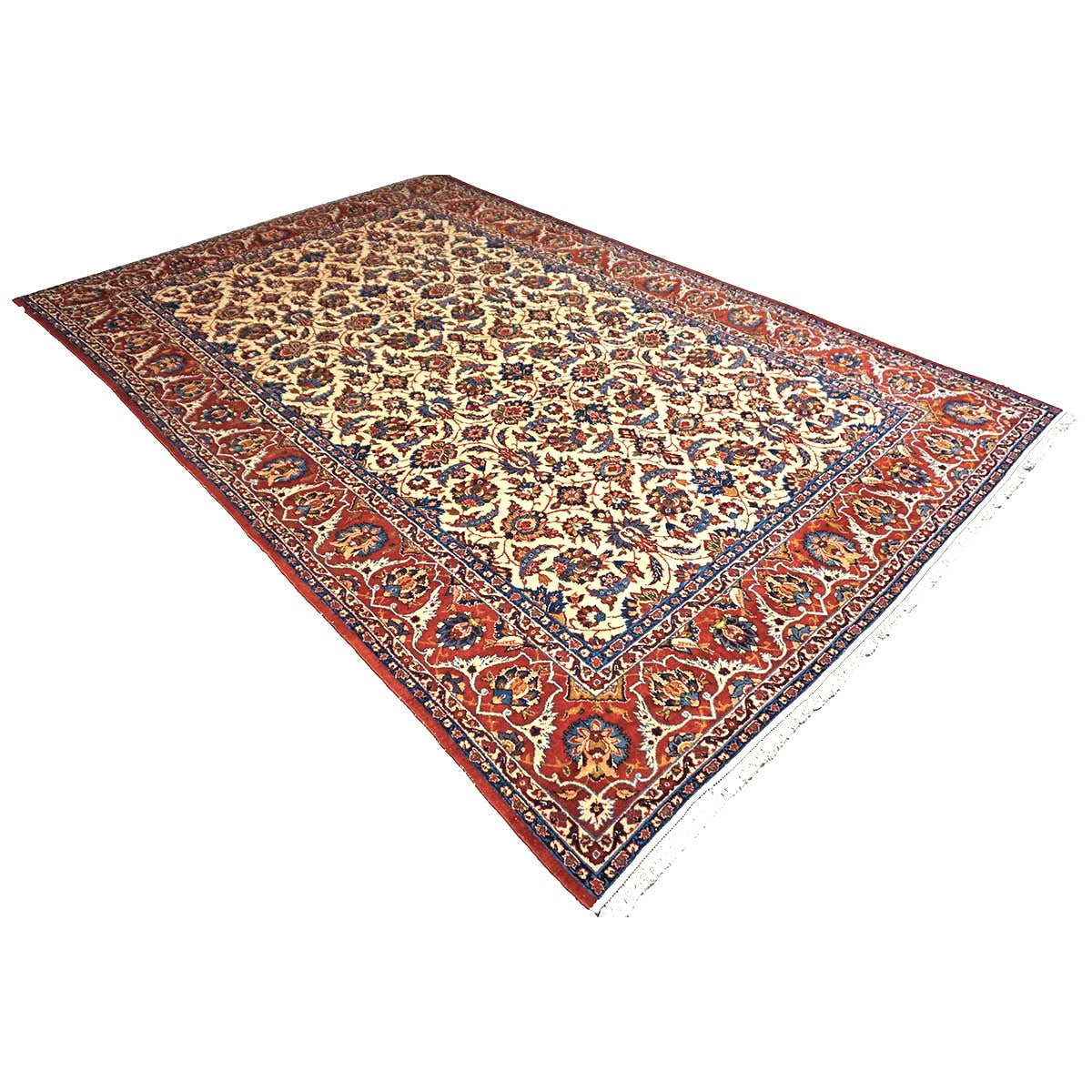 Vintage Persian Isfahan Wool 7x10 Red, Ivory & Blue Handmade Area Rug #1142334