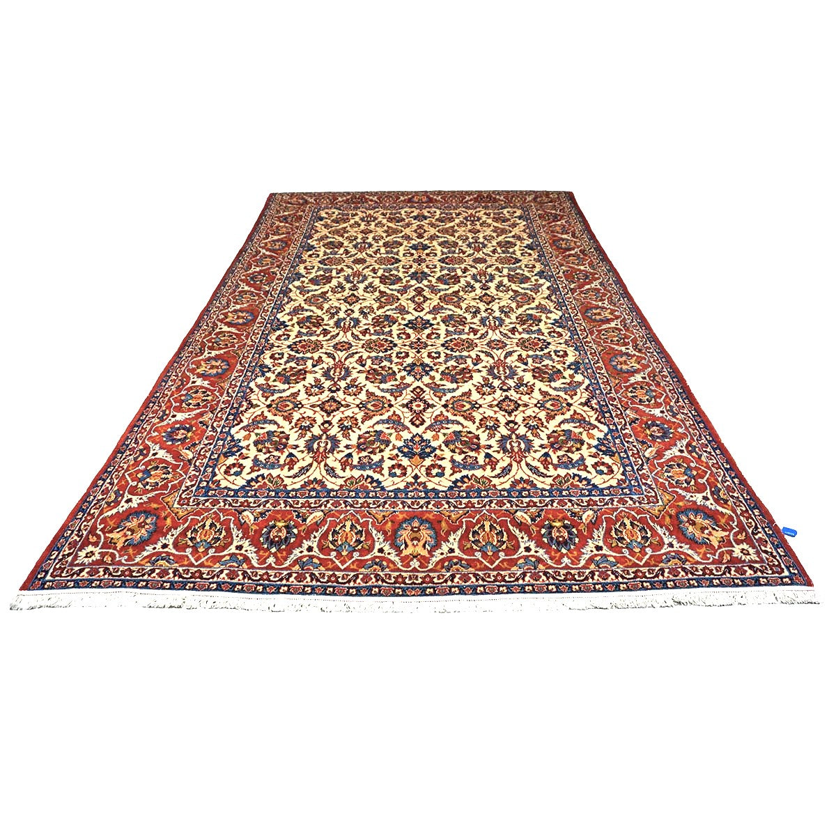 Vintage Persian Isfahan Wool 7x10 Red, Ivory & Blue Handmade Area Rug #1142334