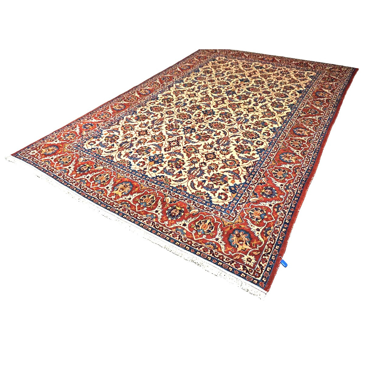 Vintage Persian Isfahan Wool 7x10 Red, Ivory & Blue Handmade Area Rug #1142334