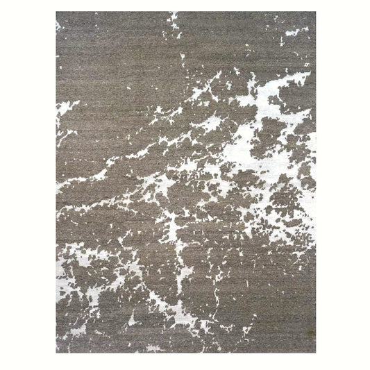 Nepalese Modern Wool & Silk 9X12 Grey & Ivory Handmade Area Rug #1142340
