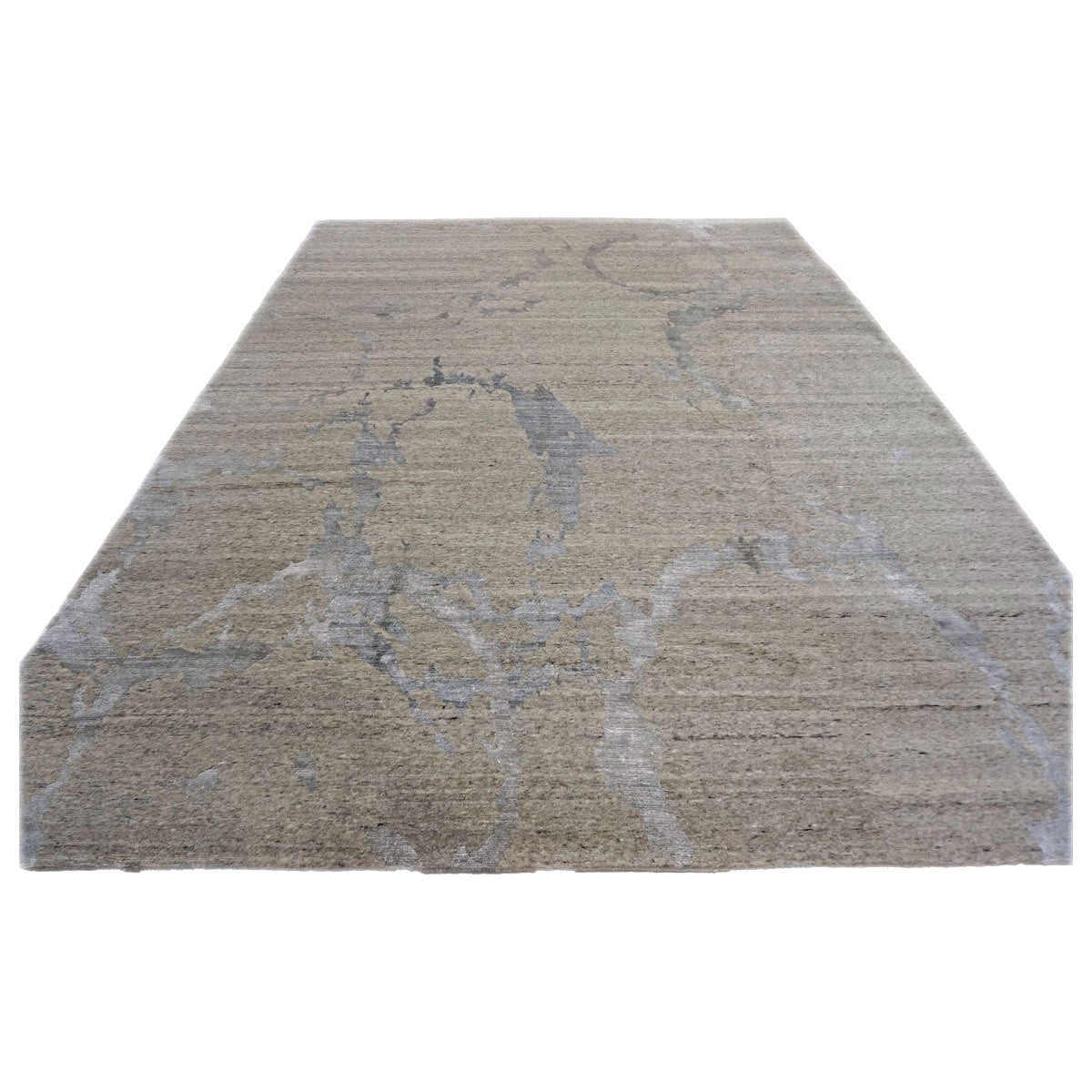 Nepalese Modern Wool & Silk 9X12 Grey & Tan Handmade Area Rug #1142344