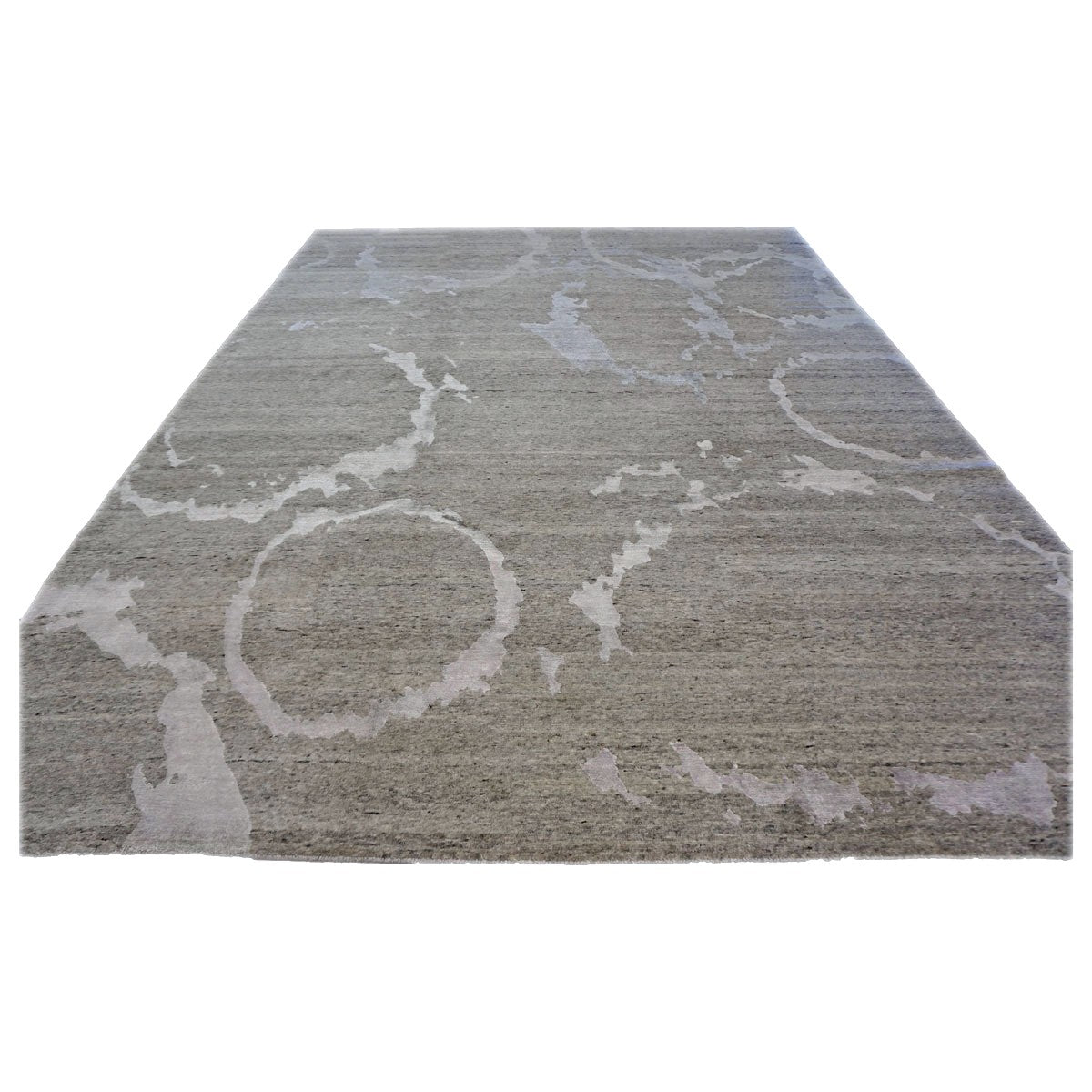 Nepalese Modern Wool & Silk 9X12 Grey & Tan Handmade Area Rug #1142344