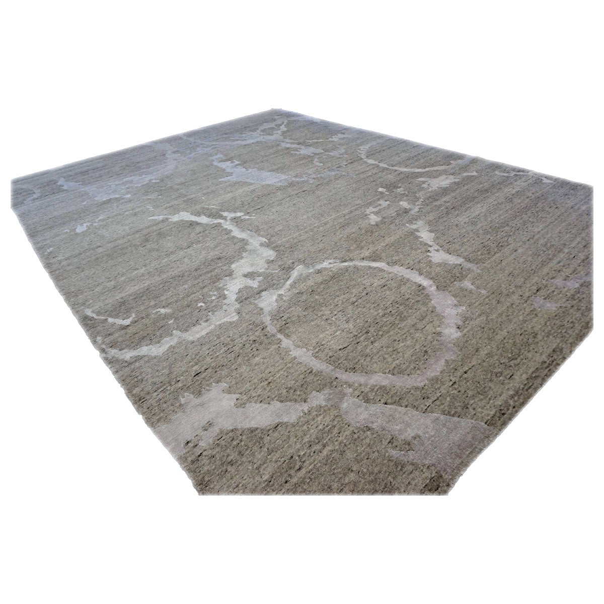 Nepalese Modern Wool & Silk 9X12 Grey & Tan Handmade Area Rug #1142344