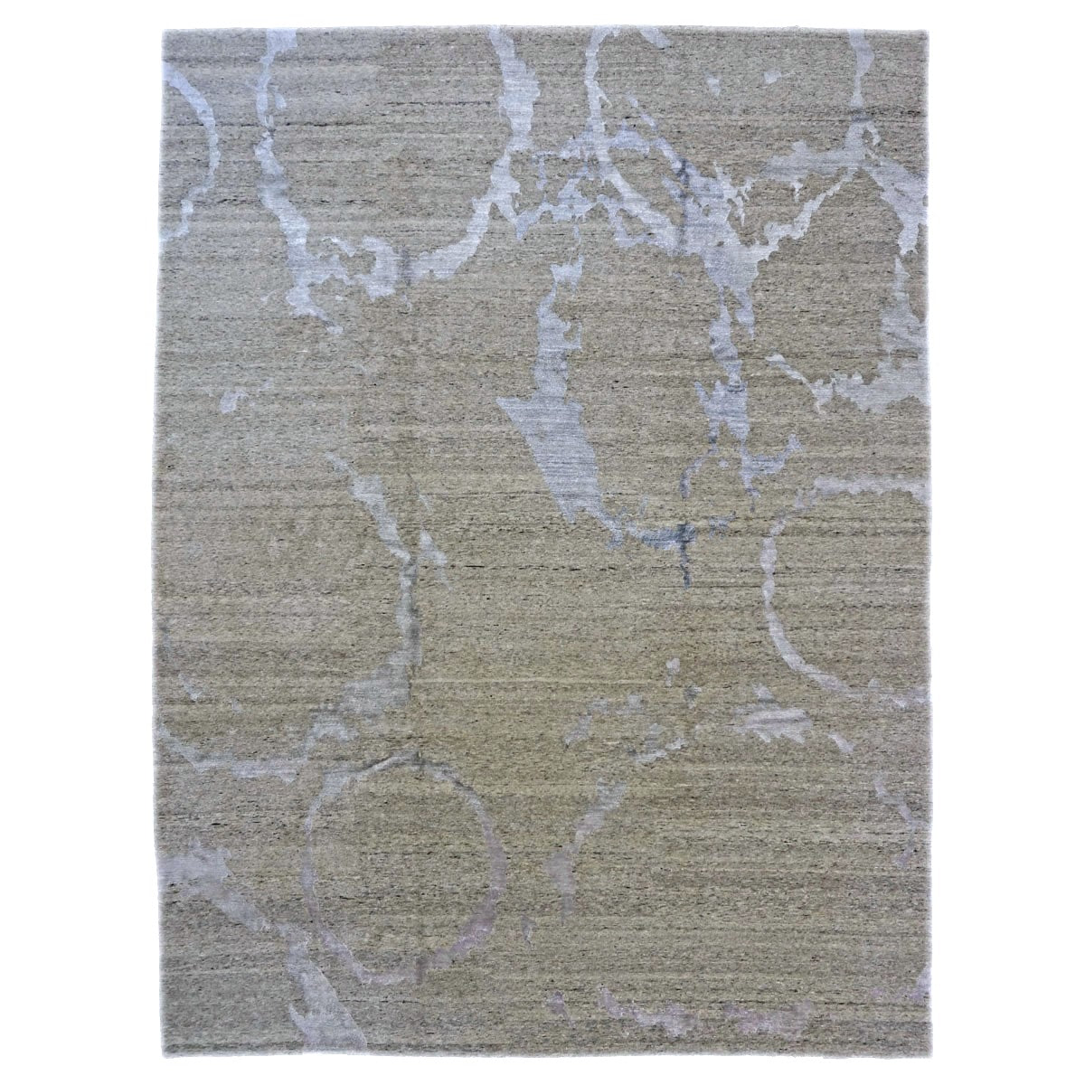 Nepalese Modern Wool & Silk 9X12 Grey & Tan Handmade Area Rug #1142344