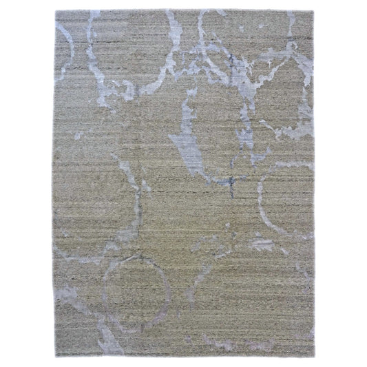 Nepalese Modern Wool & Silk 9X12 Grey & Tan Handmade Area Rug #1142344