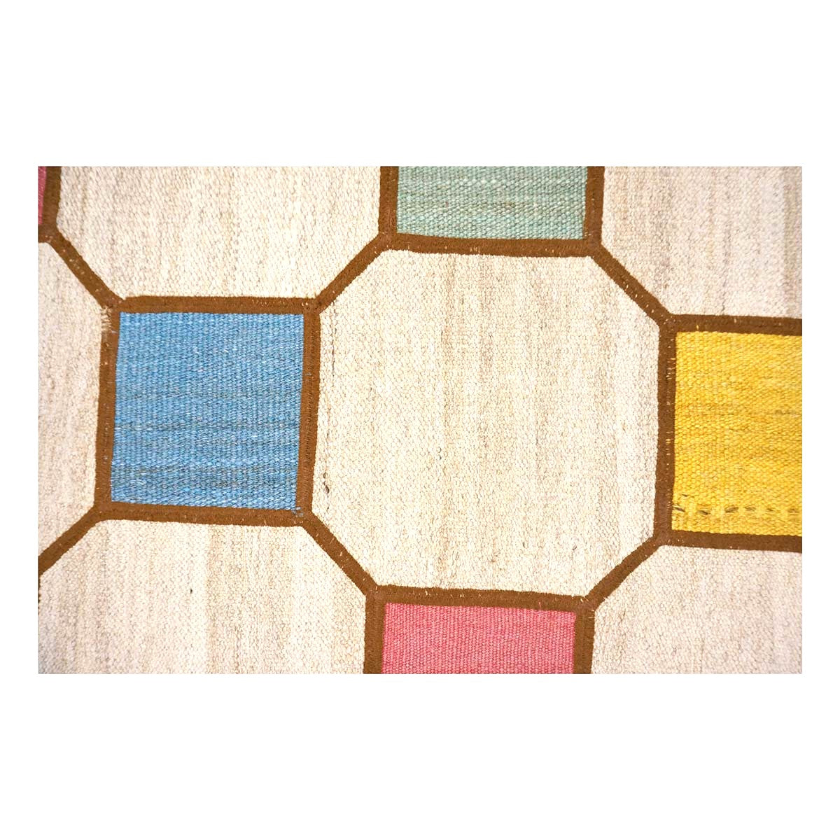 Turkish Retro Kilim Flatweave Wool 10x10 Ivory & Yellow Handmade Square Area Rug #1142358