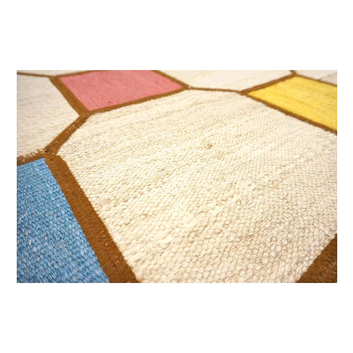Turkish Retro Kilim Flatweave Wool 10x10 Ivory & Yellow Handmade Square Area Rug #1142358