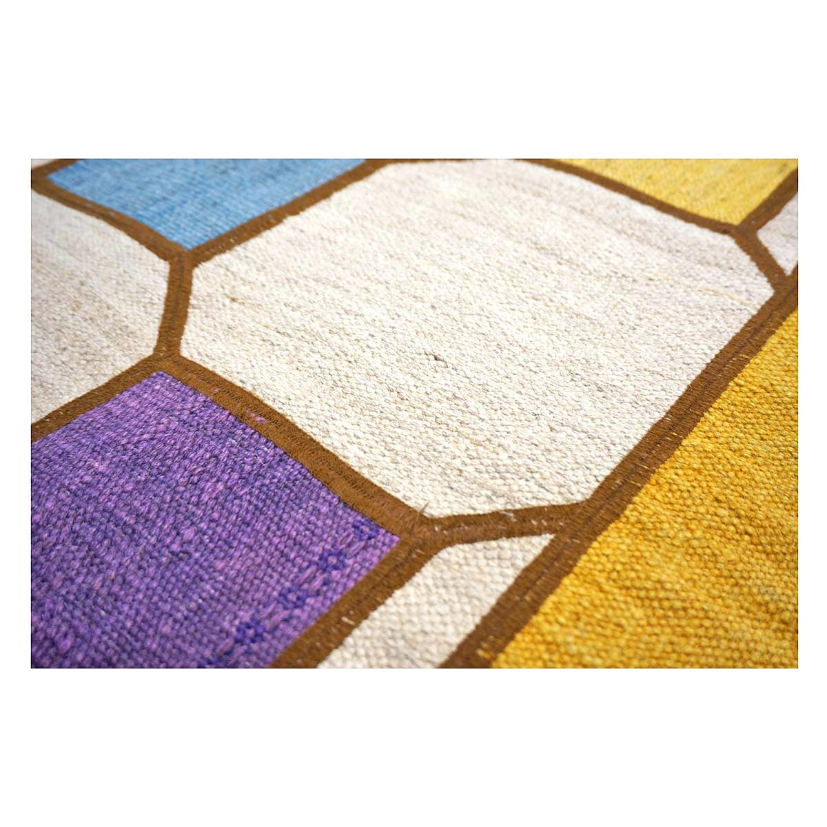 Turkish Retro Kilim Flatweave Wool 10x10 Ivory & Yellow Handmade Square Area Rug #1142358