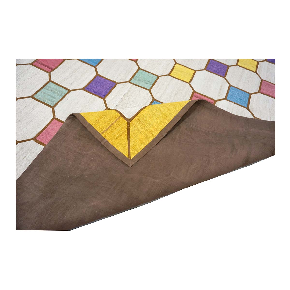 Turkish Retro Kilim Flatweave Wool 10x10 Ivory & Yellow Handmade Square Area Rug #1142358
