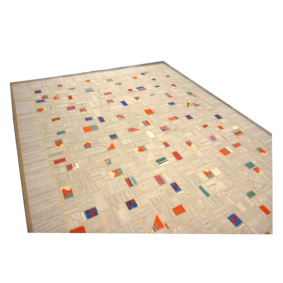 Turkish Retro Kilim Flatweave Wool 9x12 Tan & Multicolored Handmade Area Rug #1142360