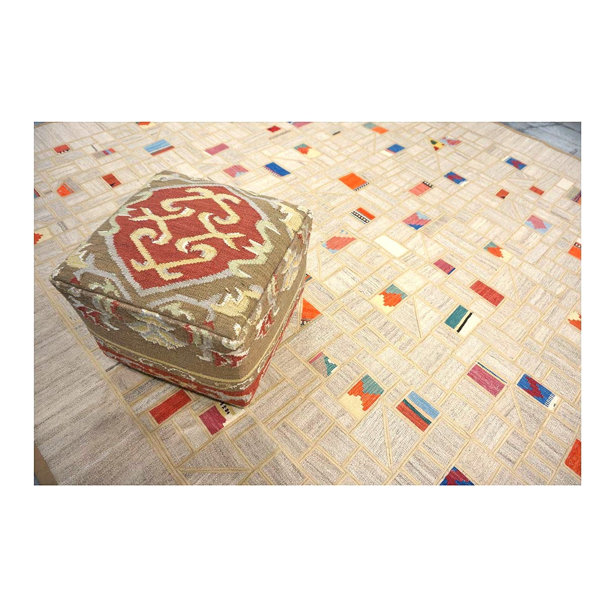Turkish Retro Kilim Flatweave Wool 9x12 Tan & Multicolored Handmade Area Rug #1142360