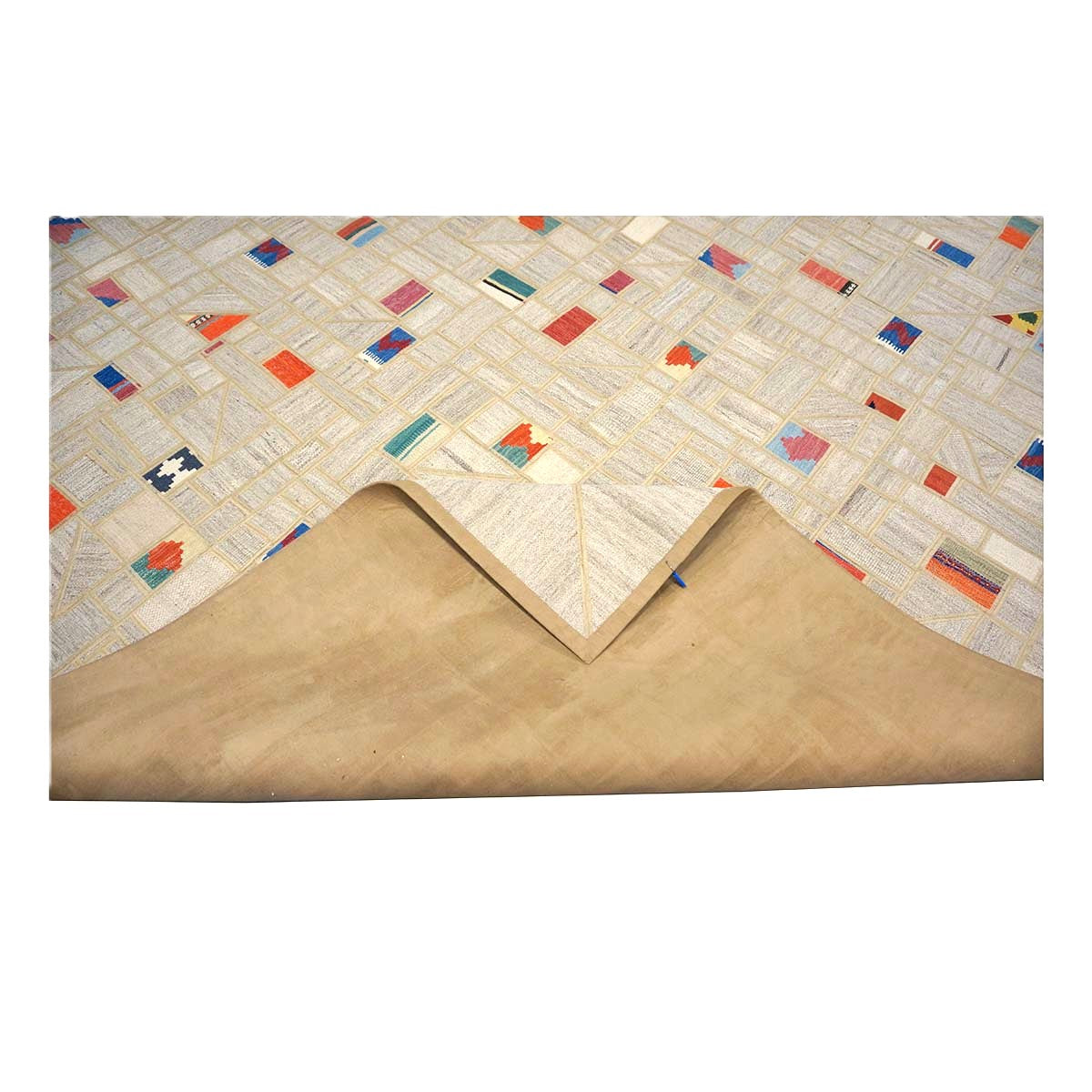 Turkish Retro Kilim Flatweave Wool 9x12 Tan & Multicolored Handmade Area Rug #1142360