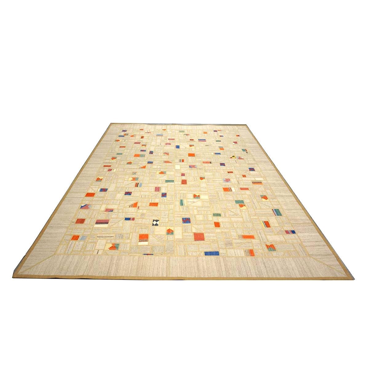 Turkish Retro Kilim Flatweave Wool 9x12 Tan & Multicolored Handmade Area Rug #1142360