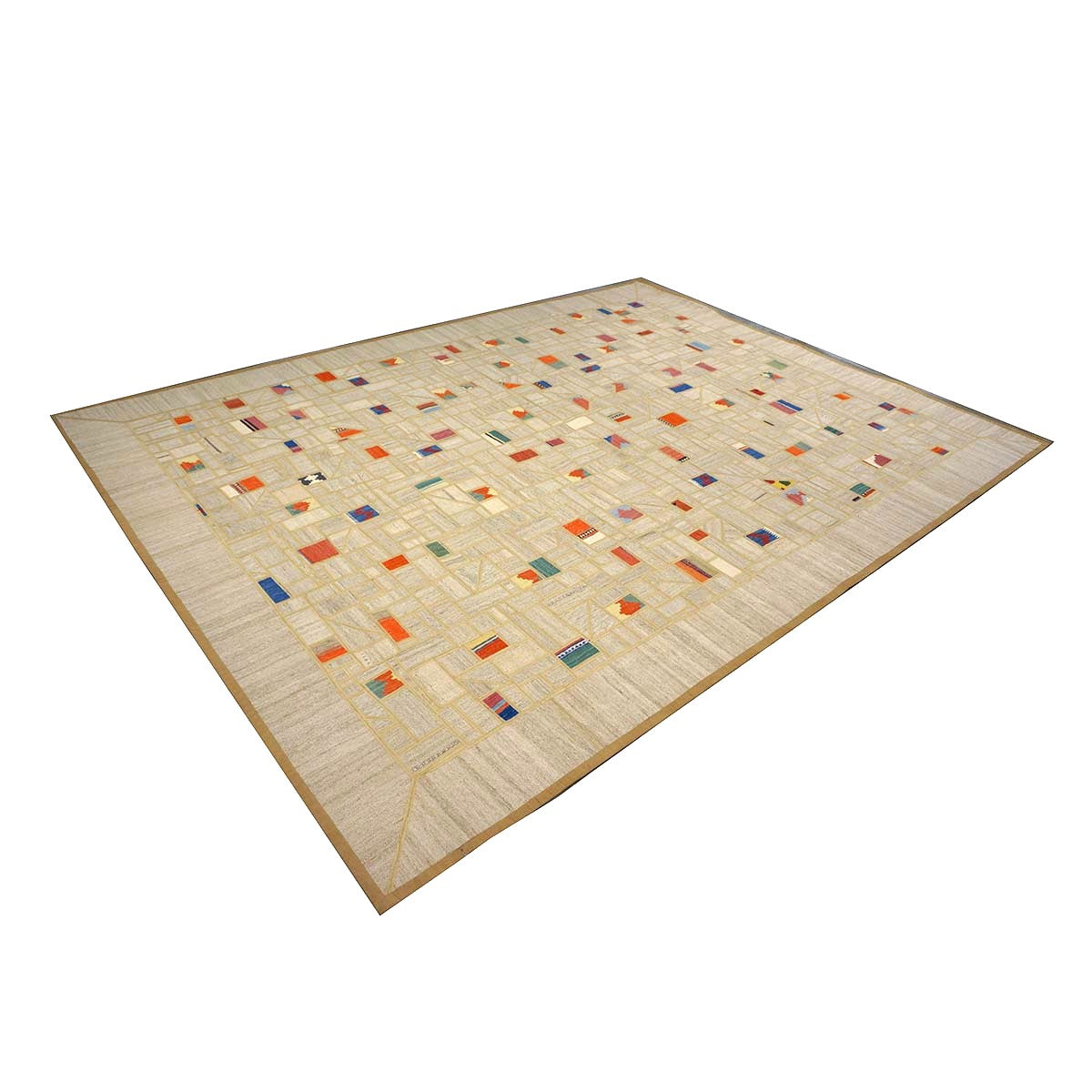 Turkish Retro Kilim Flatweave Wool 9x12 Tan & Multicolored Handmade Area Rug #1142360